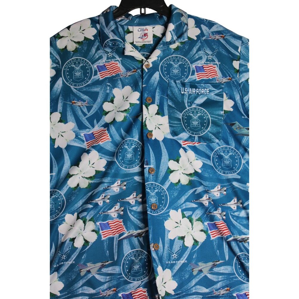 Military AE Sport Air Force Hawaiian Floral Button Down Shirt Mens Large - Picture 2 of 6